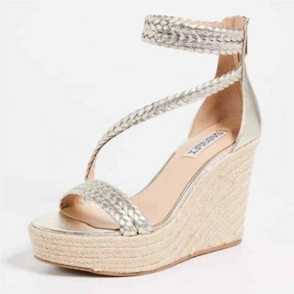 Badgley Mischka Lita Leather Espadrilles Size 8.5 Silver Wedge Sandals - Picture 2 of 16